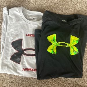 Two under armor T-shirts, black one kids XL white one adult small
